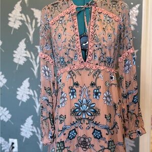 For Love And Lemons Pink and Blue Floral Long Sleeve Dress